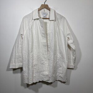 Peck & Peck Women's L White Linen Cotton Shirt Jacket Eyelet Coastal Cottagecore